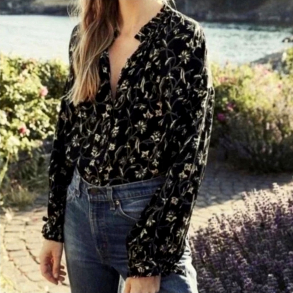Dôen Baltic Top - Floral Black Scroll Print - Small
